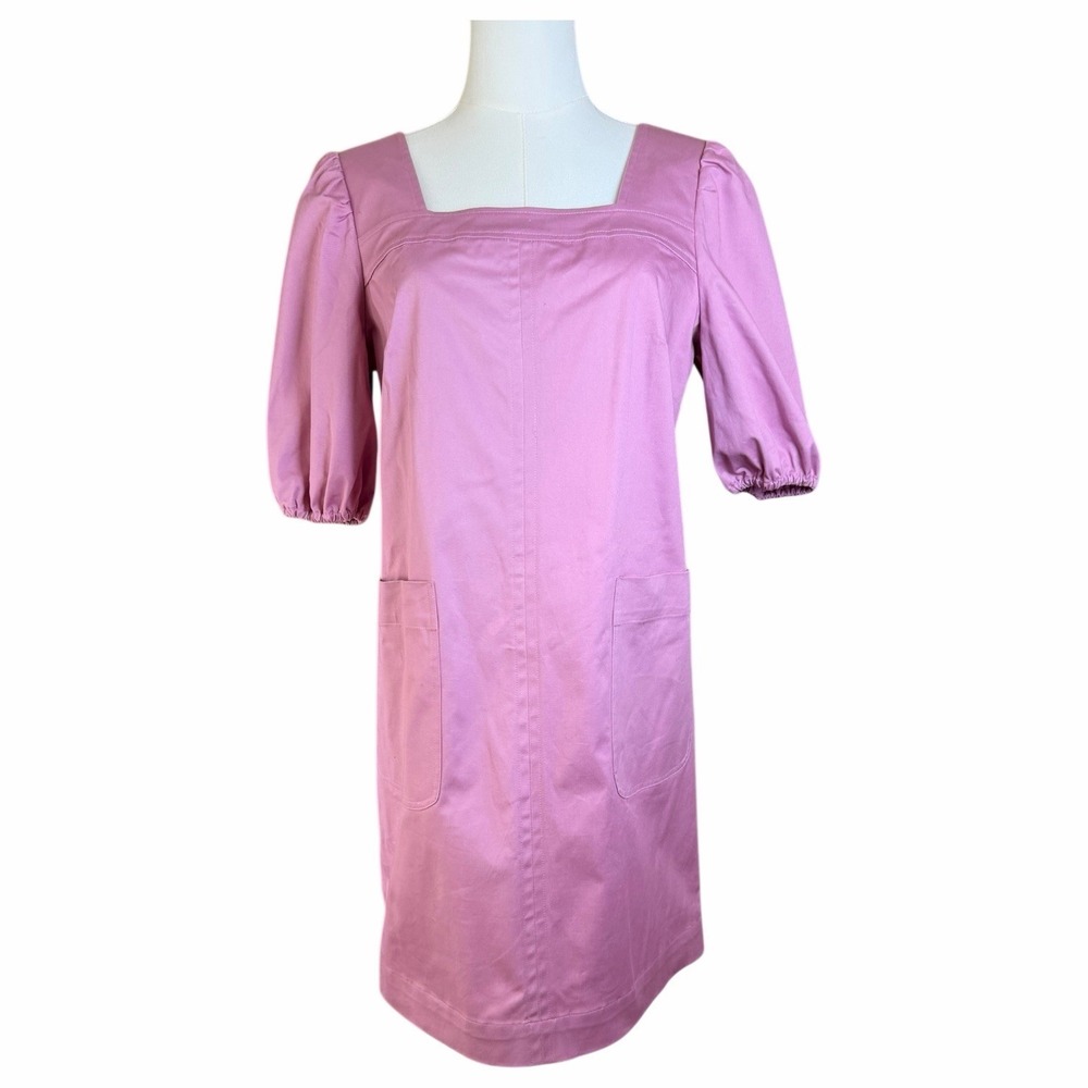 LDT Pink‎ Puff Sleeve Shift Dress Square Neck Pockets Size 4
